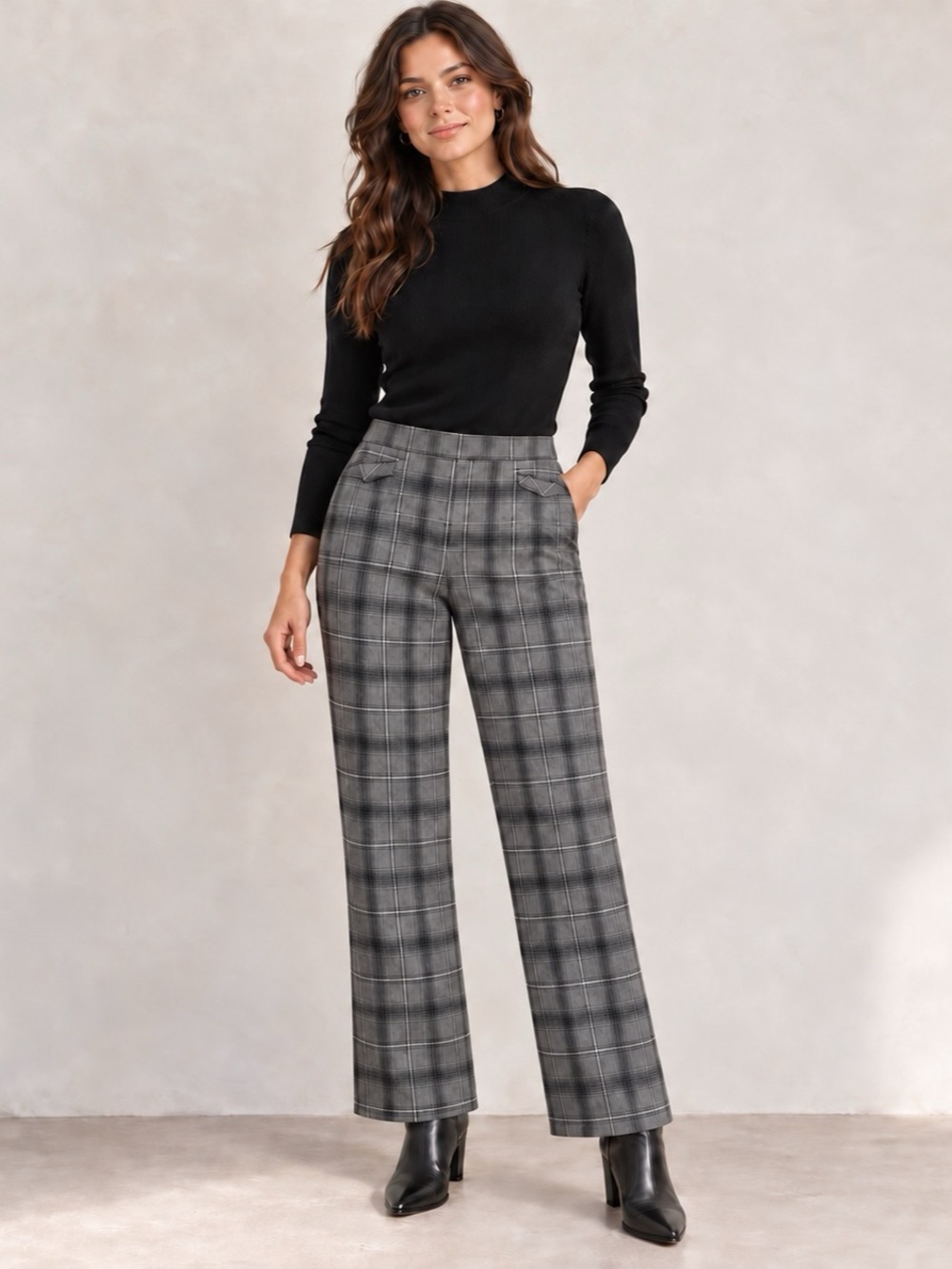 Grey Plaid Straight Leg Dress Pants Size 10
